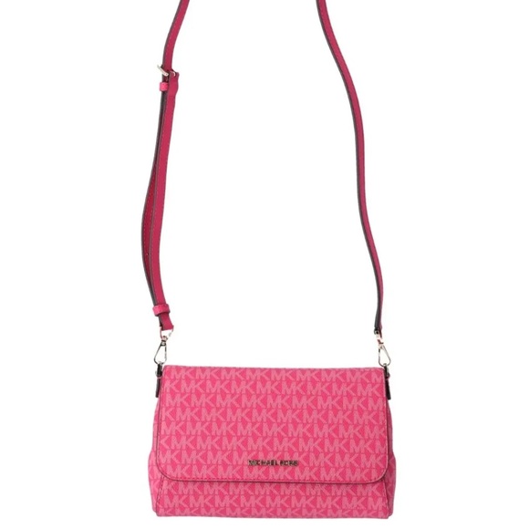 Michael Kors Jet Set Medium Convertible Pouchette Crossbody Electric Pink MK - Picture 11 of 12